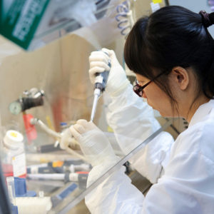 Scientist working at a bench