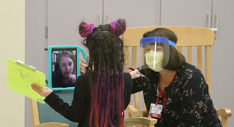 Charlotte Sundy works with onsite therapist and Abygail Marx Via Telehealth