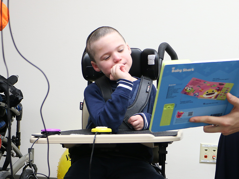 Boy in wheelchair at clinic