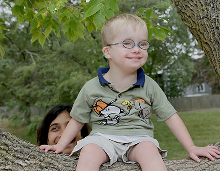 Boy with Down syndrome and mother