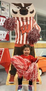 Bucky Badger with WECP student
