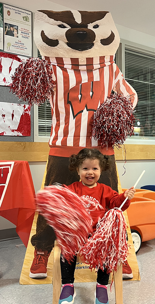 Bucky Badger with WECP student