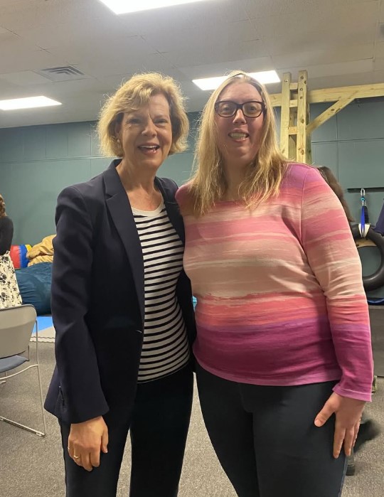 Abigail Tessmann with Senator Tammy Baldwin after a roundtable to discuss Medicaid.