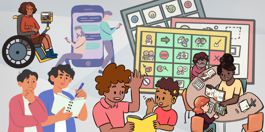 Graphic with different forms of alternative and augmentative communication and other communication methods